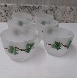 Vintage Federal Glass Frosted Holly Glasses Punch/Egg Set Cup of 6